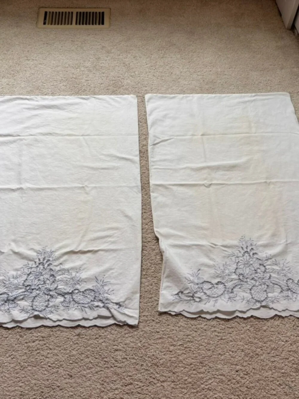 Vintage pillowcases light blue embroidered floral patterns
